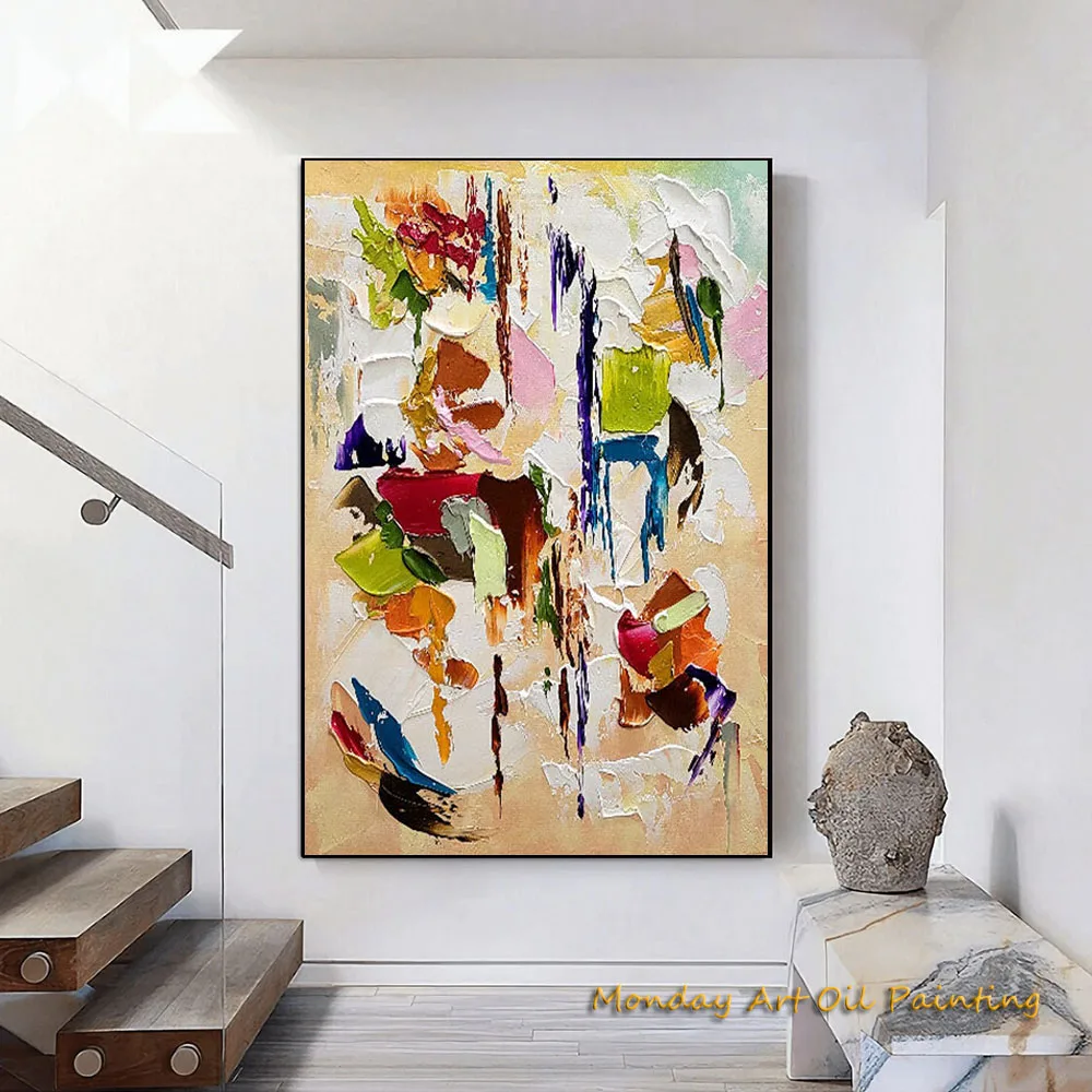 Modern Terra Colors Hand Painted Abstract Oil Painting On Canvas Thick Strokes Vivid For Living Room Fedex Shipping Cost