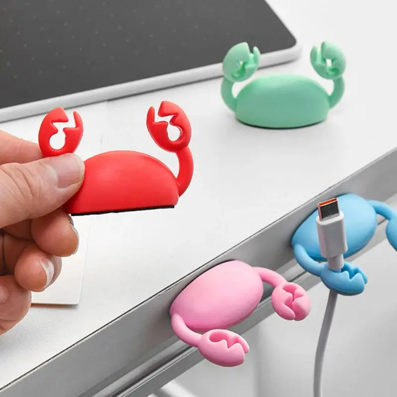 4 Buah Klip Pengatur Kabel Kepiting Lucu Fixer Tempat Kawat Berperekat Klip Kabel Data Tempat Kabel Pengisi Daya Ponsel Warna Acak