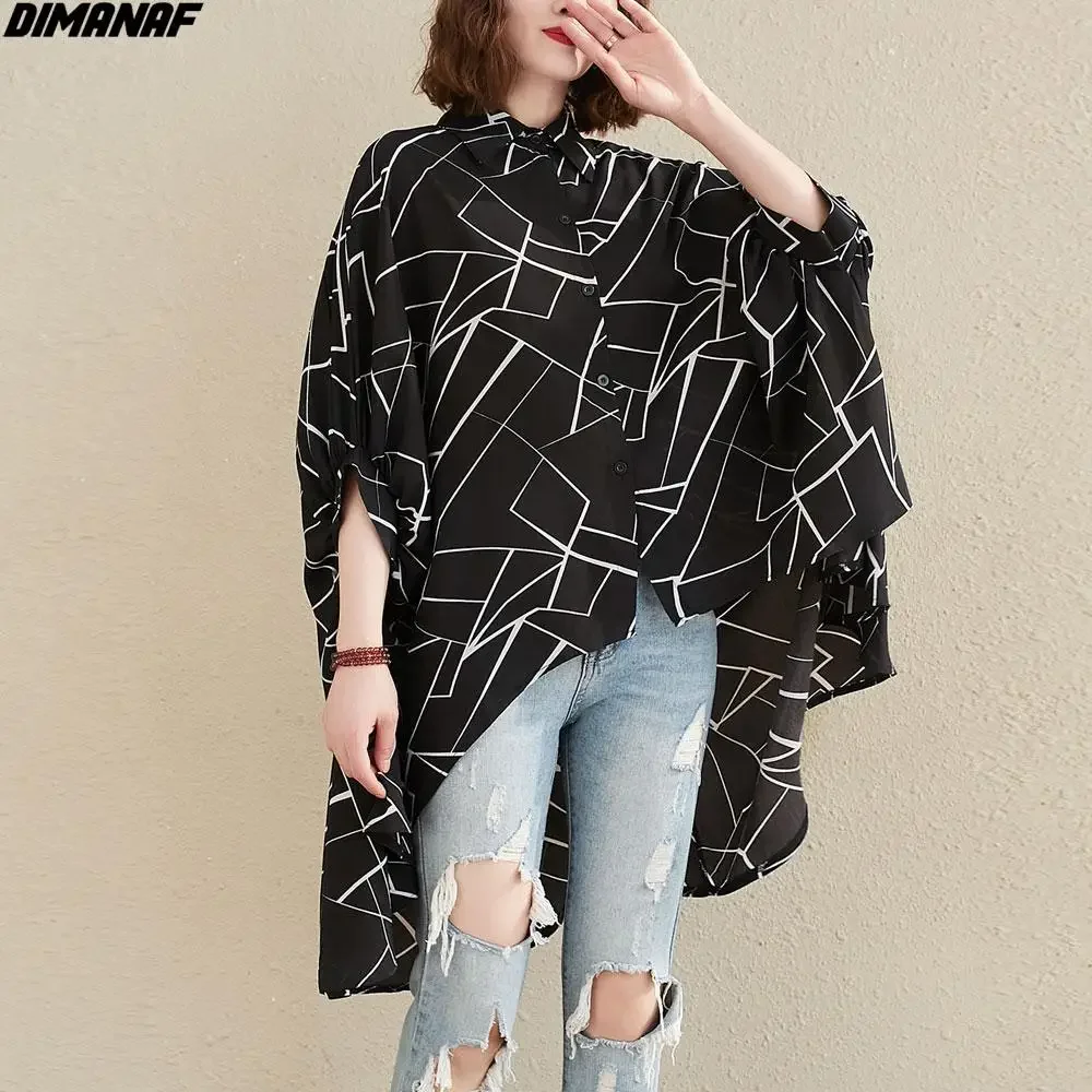 Dimanaf 2024 Plus Size Shirts Women Blouse Bat Striped Casual Cardigan Outerwear Big Size Blouse Oversize Large Black Shirts 5XL