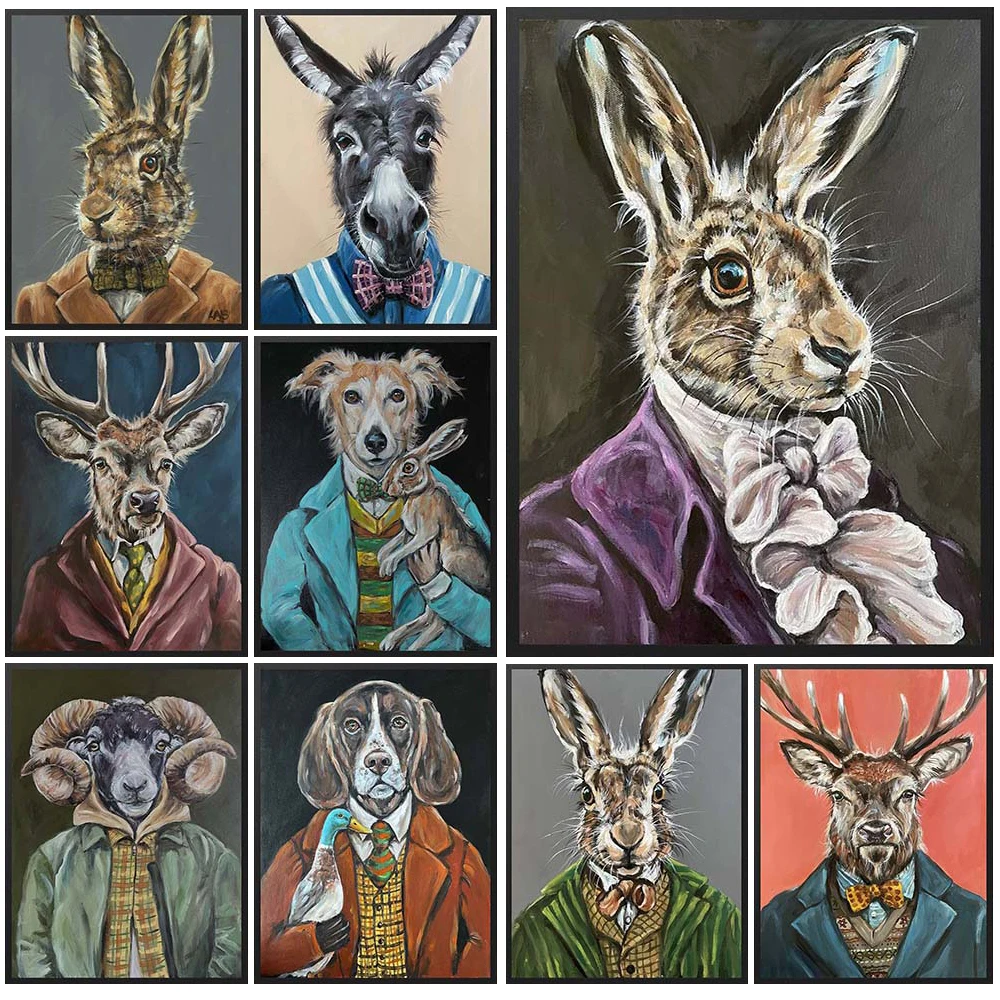 

Vintage Animals Rabbit Deer Horse Portrait Prints Wall Pictures For Living Room Decor Poster Wall Art Canvas Painting Unframed