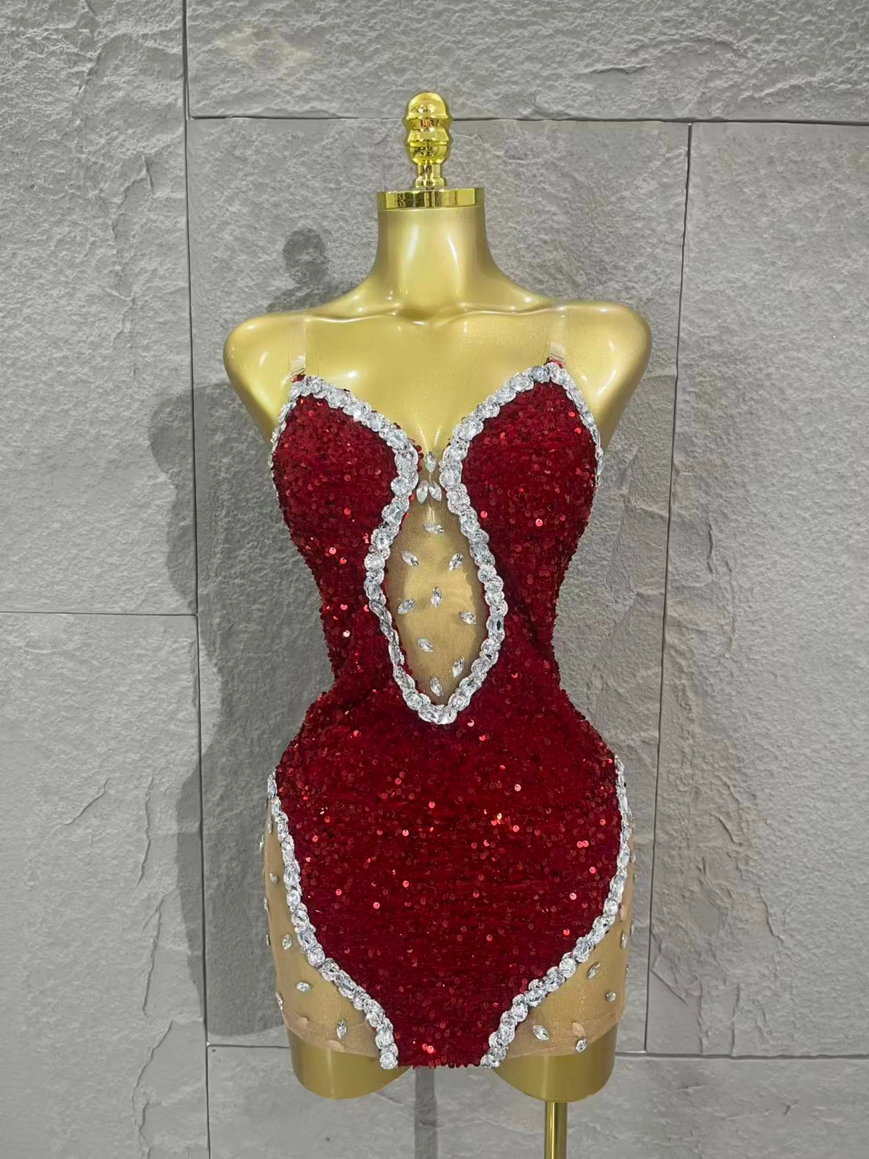 

Гламурное блестящее красное мини-платье-футляр со стразами и блестками, новый женский вечерний костюм для дня рождения, ночного клуба, сценического костюма