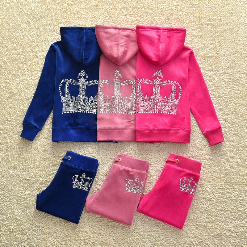 Girls Velvet Tracksuit Fall/Winter Children’s Sweatshirt and Long Pants Two Piece Set Juicy Girls Clothing Set