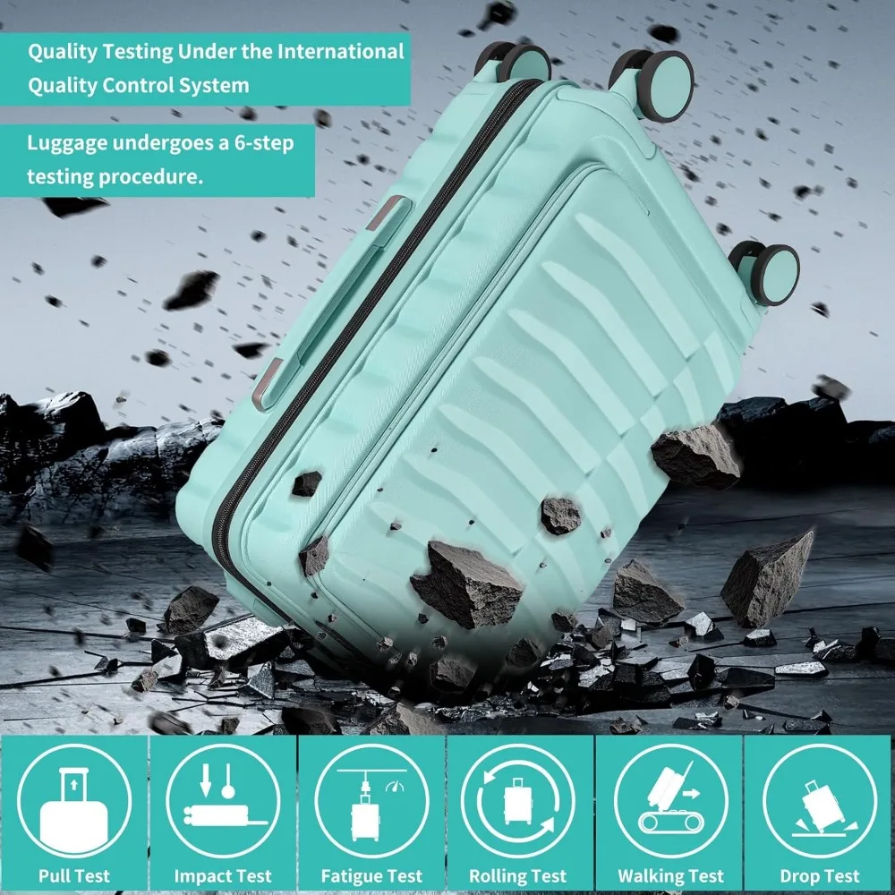 حقيبة أمتعة دوارة قابلة للتوسيع مقاس 20 بوصة ABS + PC، جيب أمامي، حقيبة حمل معتمدة من شركة الطيران #4