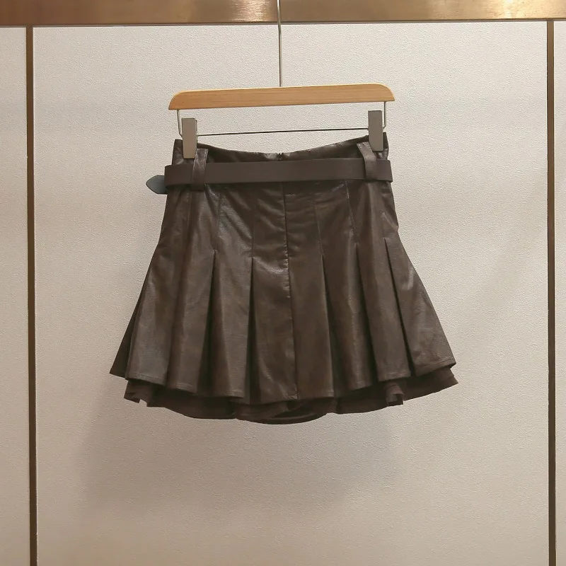 Spring New Hong Kong-style Motorcycle Style Stand-up Collar Trench Coat Pleated Short Skirt Set Shenzhen High-end Women Clothing