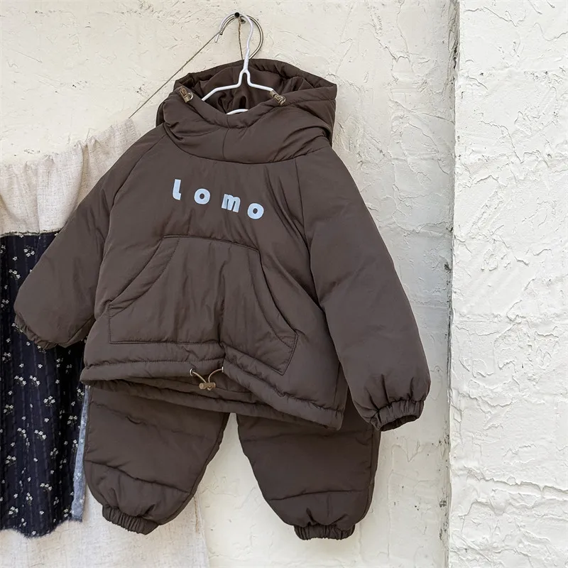 Winter Kids Down Jacket Pants Set Boys Girls Warm Thicken 2-Piece Outfit Baby Snowsuit Thermal Windproof Clothing 1-7 Years  123