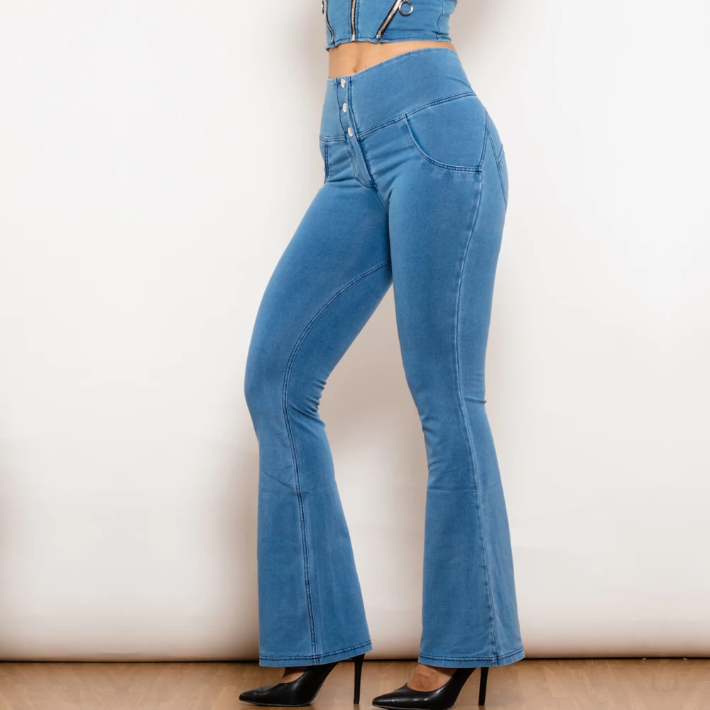 Celana jins wanita pinggang tinggi, celana jins pembentuk, celana jins pinggang tinggi, jins wanita, celana jegging angkat, biru muda