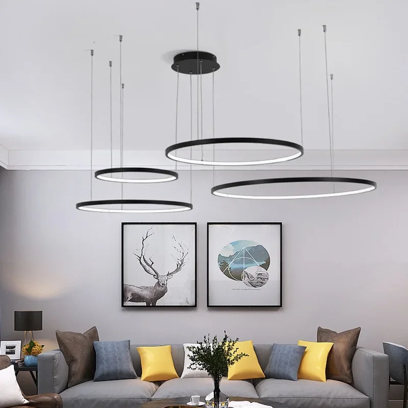 Modern LED Circle Rings Chandeliers Interior Design Engineering Hanging Pendant Lighting 110V 220V Living Room Suspension 100cm