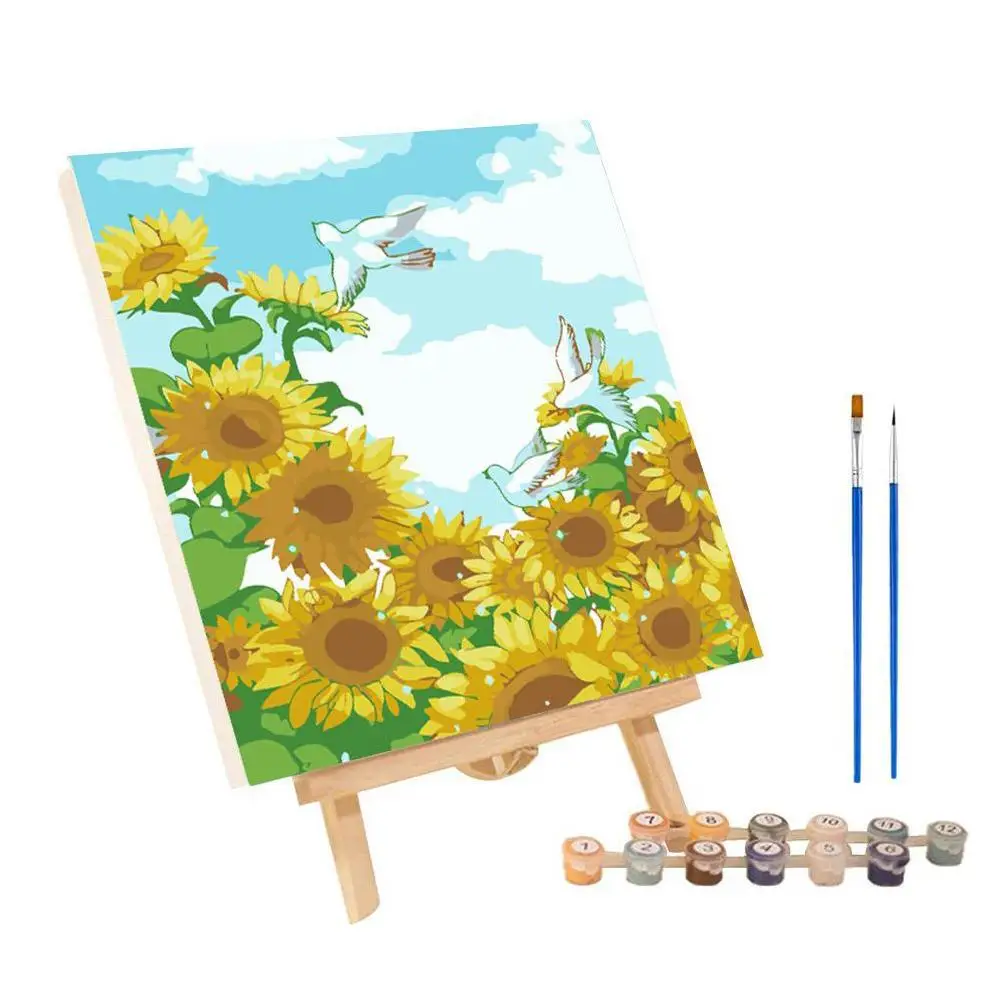 Pittura a olio con i numeri girasole per adulti pittura con i numeri dipingi animali immagine su tela fai da te decorazioni per la casa dipinte a