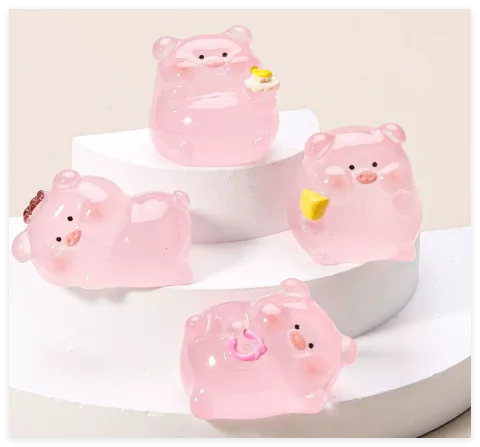 

40Pcs sets wholesale luminous pig 3D cute resin accessories DIY cream glue phone case pendant small ornament decoration