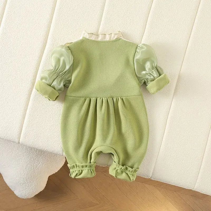 0-2Y Infant Newborn Baby Girls Rompers Embroidered Mesh Sleeve Flowers Little Princess Jumpsuit Toddler Sweet Autumn One Piece