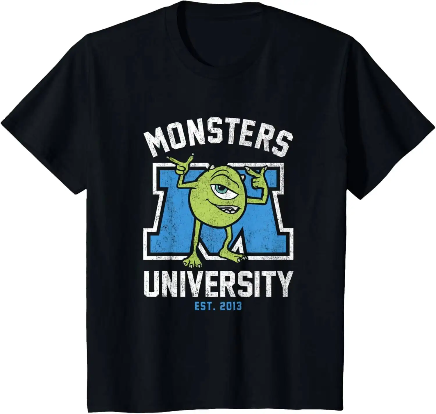 Kids Pixar Monsters University Mike Wazowski Distressed T-Shirt Summer Short-Sleeved Breathable Sweat-Wicking Versatile Fashion