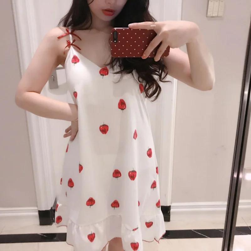 Gilrs Summer Suspenders One Piece  Slip Dress With Eyeshade And Brassiere Bow Cartoon Bear  Plaid Pajamas Thin Short Loose