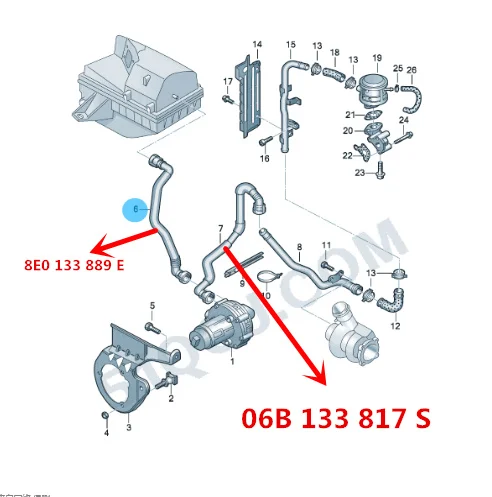 Secondary Air Pump Connecting pipe  hose For Audi A4 B6 B7 S4 Seat Exeo/st 1.8T BFB 06B133817S  8E0133889E