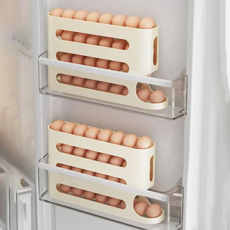 Egg Storage For Refrigerator 4-Tier Tilted Design Refrigerator Egg Storage Space-Saving Egg Poacher Tray Multifunctional Storage