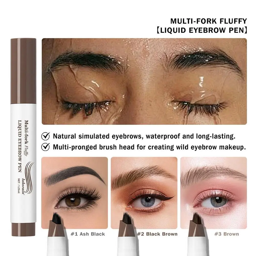 Lápiz líquido esponjoso para cejas con múltiples horquillas, lápiz para cejas resistente al agua a prueba de manchas, cejas naturales duraderas similares al cabello con efecto Microblading