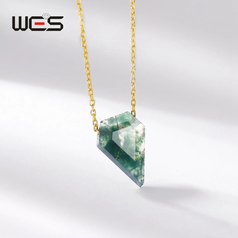 WES 925 فضة 10*15 مللي متر الطحلب الطبيعي قلادة عقيق للمرأة الكلاسيكية الأحجار الكريمة غرامة مجوهرات هدايا الخطوبة مطلية بالذهب #2