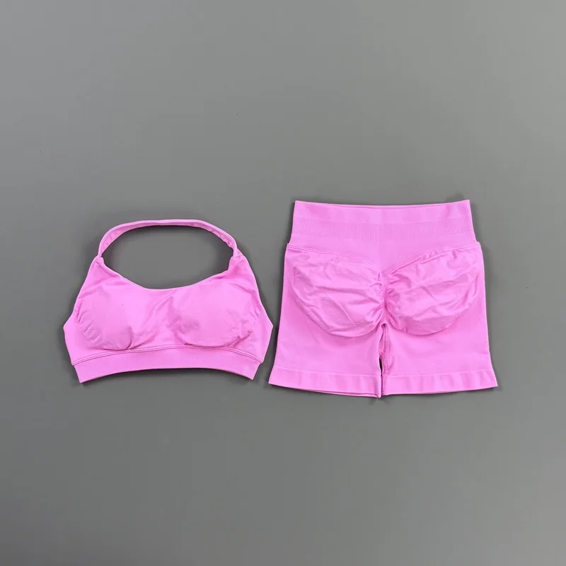 2-teiliges HISTELLO Impact Gym Set für Damen, Sport-BH und Shorts, offener Rücken, Scrunch-Butt, nahtloses Workout-Jogging-Sport-Trainingsset – Detail 23