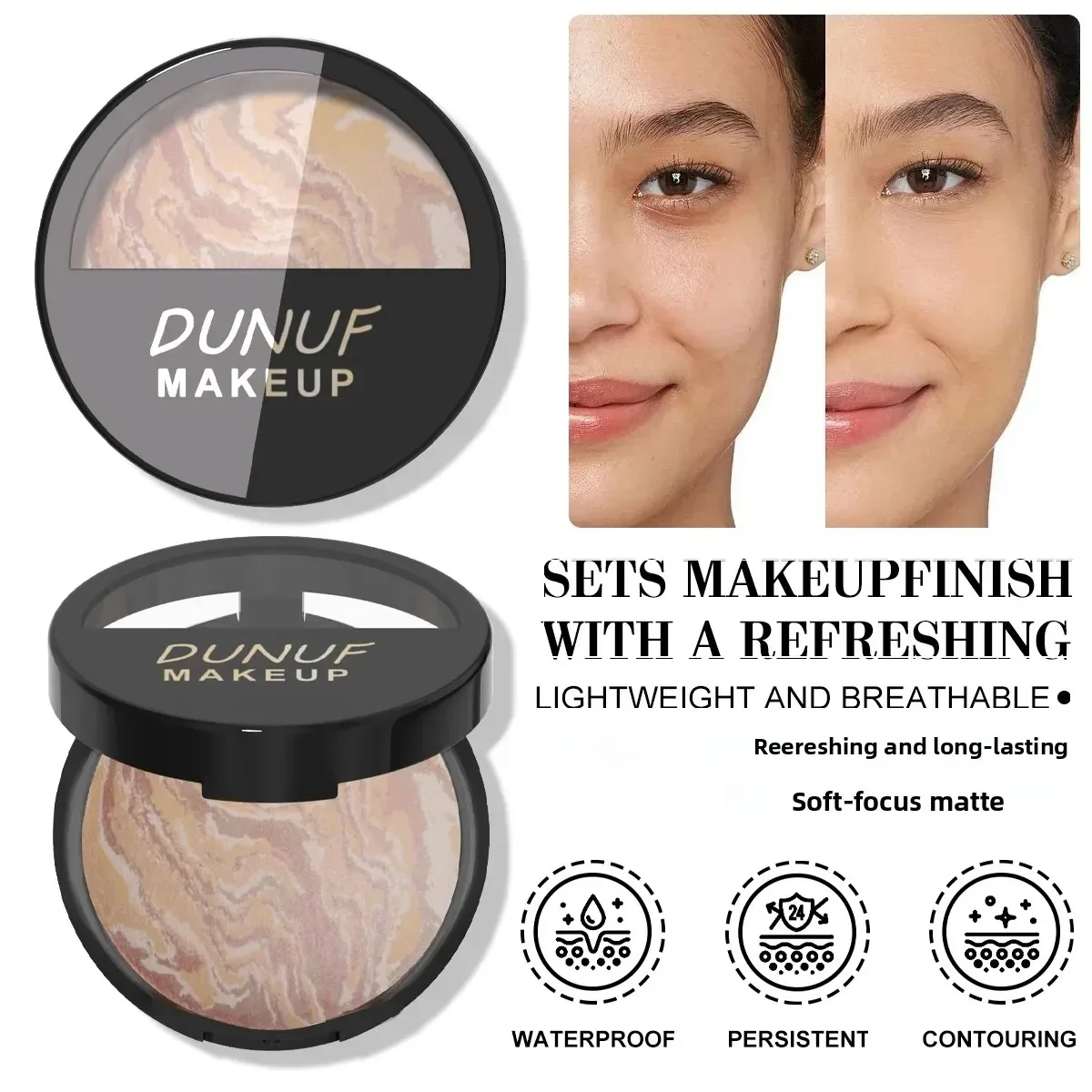 พาเลทไฮไลท์ติดทนนาน กันน้ำ ควบคุมความมัน เบาสบาย ช่วยให้ผิวกระจ่างใส คอนทัวร์ แป้งเซ็ตติ้ง แต่งหน้า 3 สี