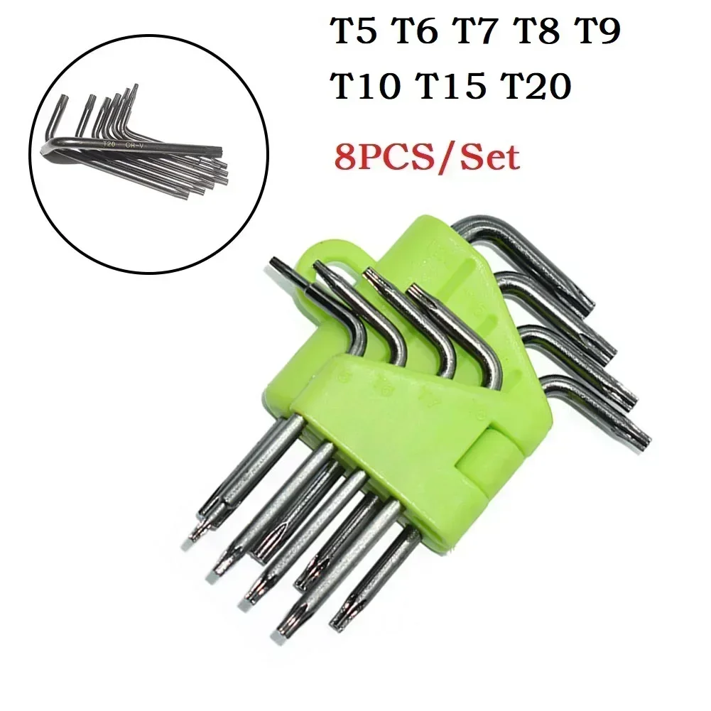 Kompakter und vielseitiger 8-teiliger Sechskant-Torx-Schraubenschlüssel-Satz, L-Typ-Schraubendreher, Sechskantschlüssel, T5, T7, T8, T15, T20,