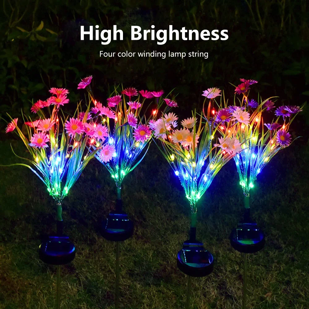 Solar Flower Light Outdoor Waterproof Garden Pathway Light Artificial Daisy Lamp Solar Powered Landscape Light Patio Yard Decor