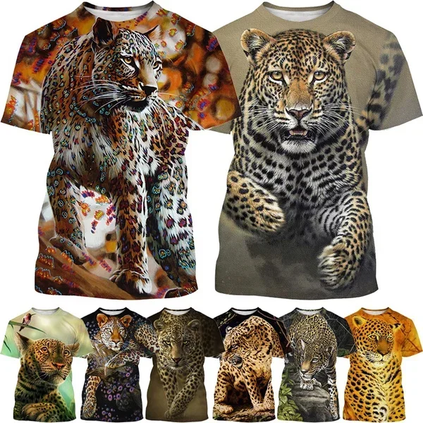

New Animal Leopard Short-sleeved T Shirt Unisex Harajuku Printed Top Men's Casual Fashion Streetwear T Shirt