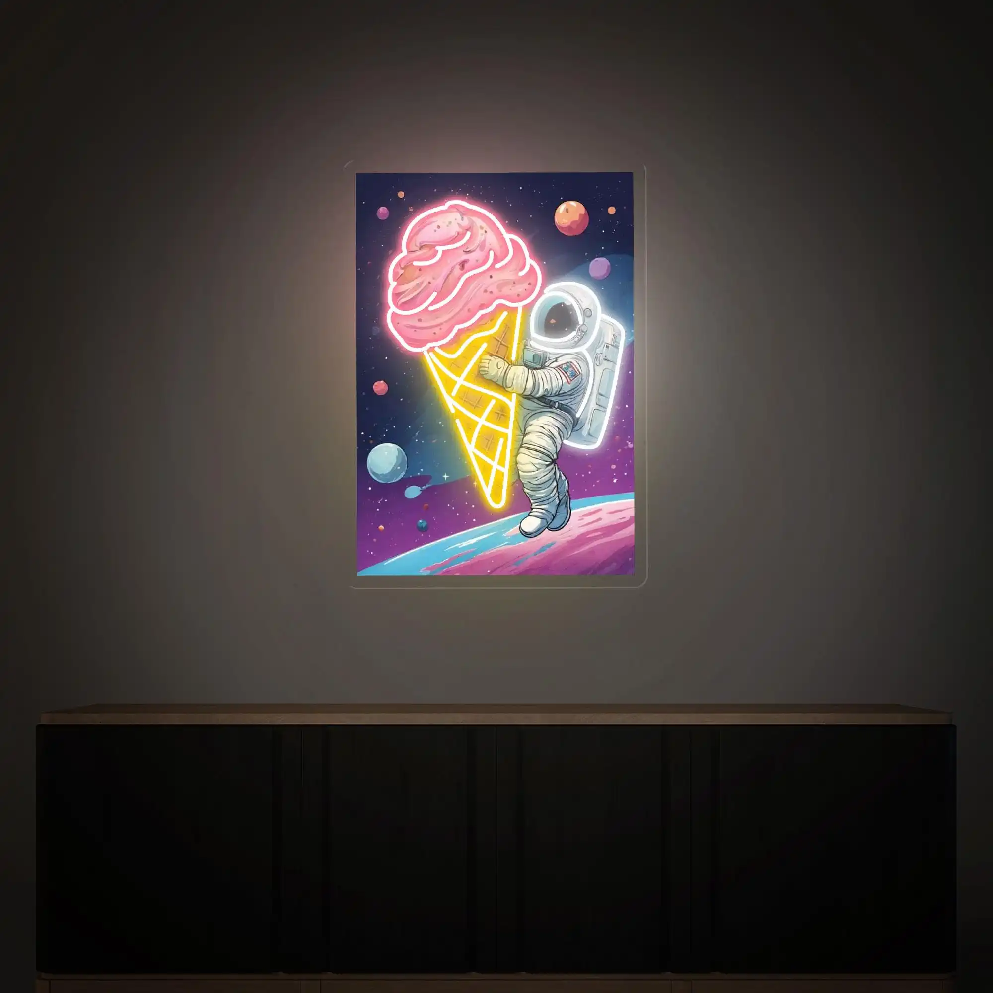 Astronauts Hug Ice Cream Neon Sign Ice Cream Dount Business Shop Wall Art Decor UV Print Acrylic Anime Sign Birthday Gift