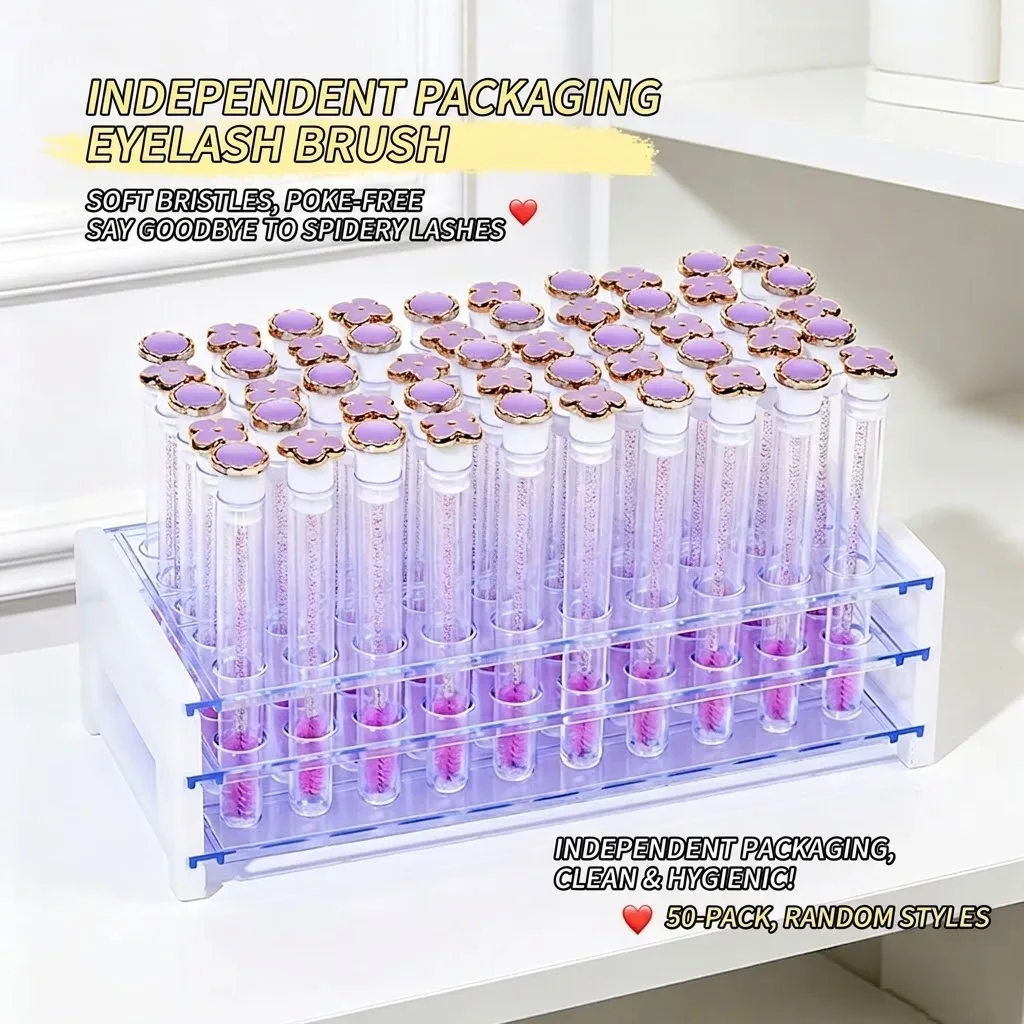 10pcs/Pack Women Lash Wands in Tubes  Clover Cat Eye Eyelash Extension Spoolie Brushes with Replaceable Heads for Brows & Makeup