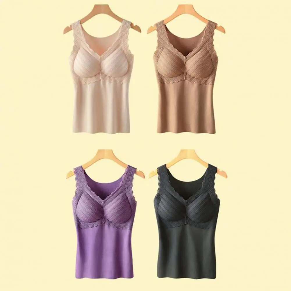 Women Lace Vest Cozy Women's Fall Winter Thermal Vest with Plush Sleeveless V Neck Slim Fit Padded Pullover Soft No for Extra