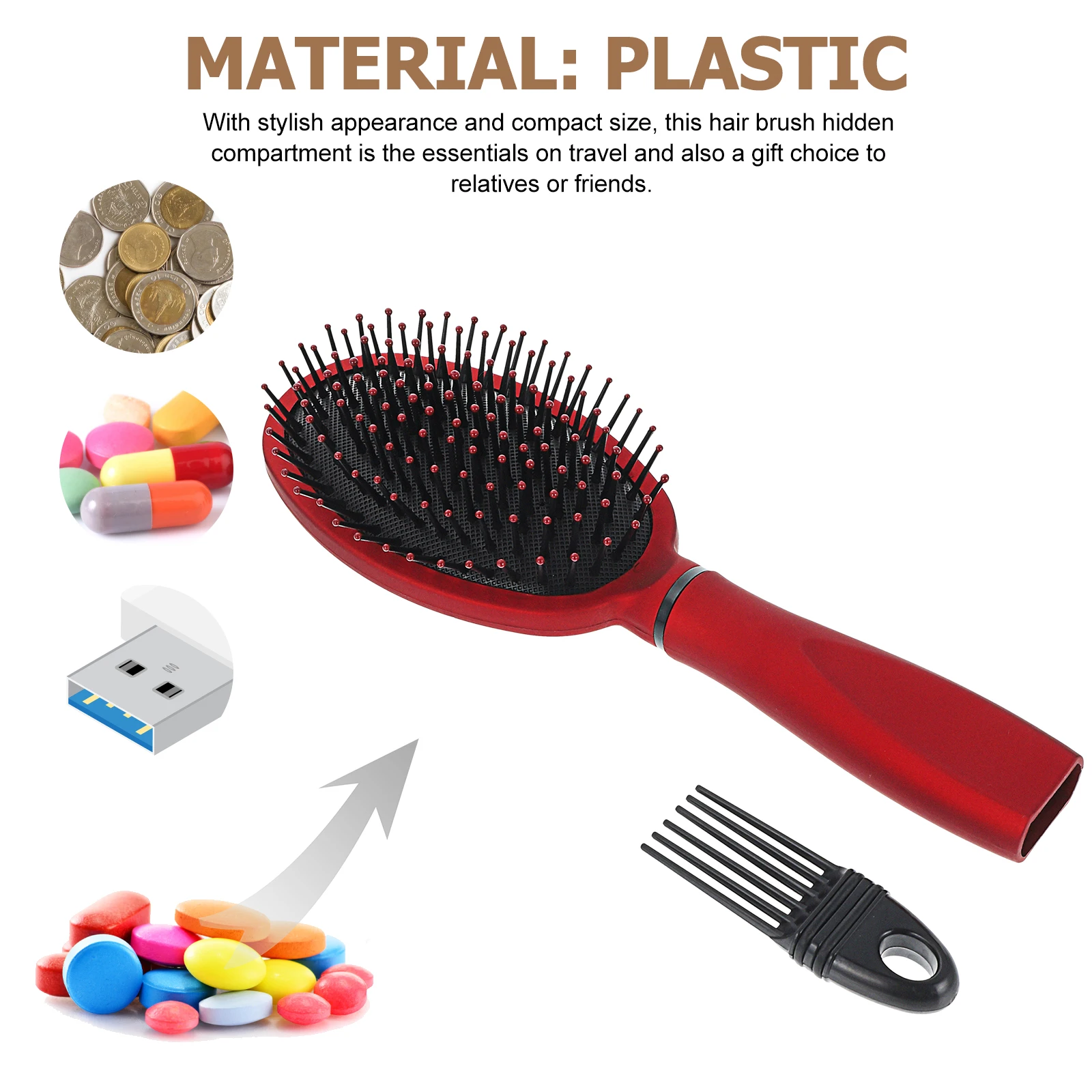 

Plastic Secret Container Hidden Stash Hair Brush Red Safe Comb Storage Travel Blow Dryer Small Box Hidden