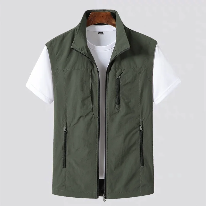 Spring Summer Fishing Waistcoats For Man Outdoor Casual Photography Hiking Vest Stand Collar Quick Drying Waterproof Vest Men