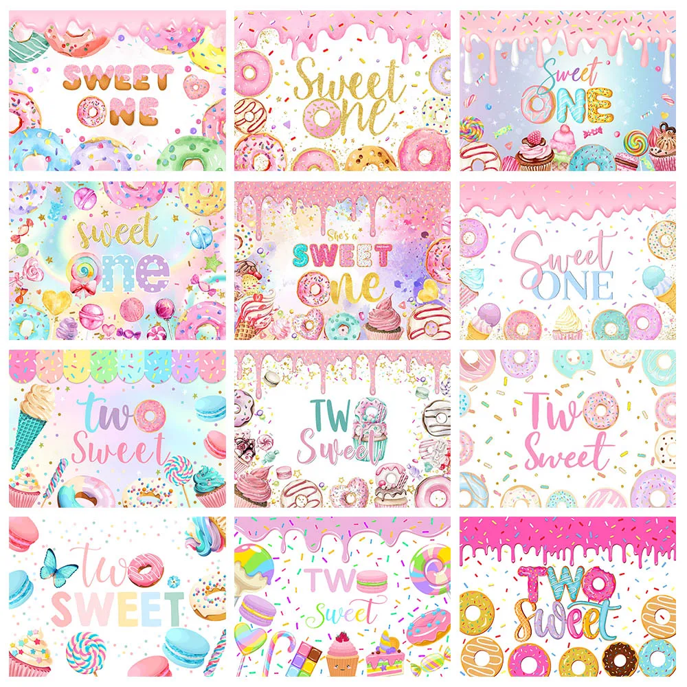 Mocsicka Donuts Baby Birthday Backdrop Girl Boy 1st & 2nd Birthday Party Decor Sweet One Background Cake Table Banner Photoshoot