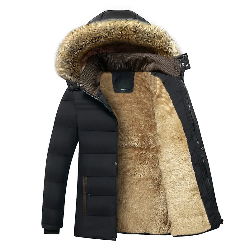 Men Parka Winter New Windproof Fleece Warm Thick Jacket Coat Men Fashion Hooded Fur Collar Jacket Classic Casual Parka Men