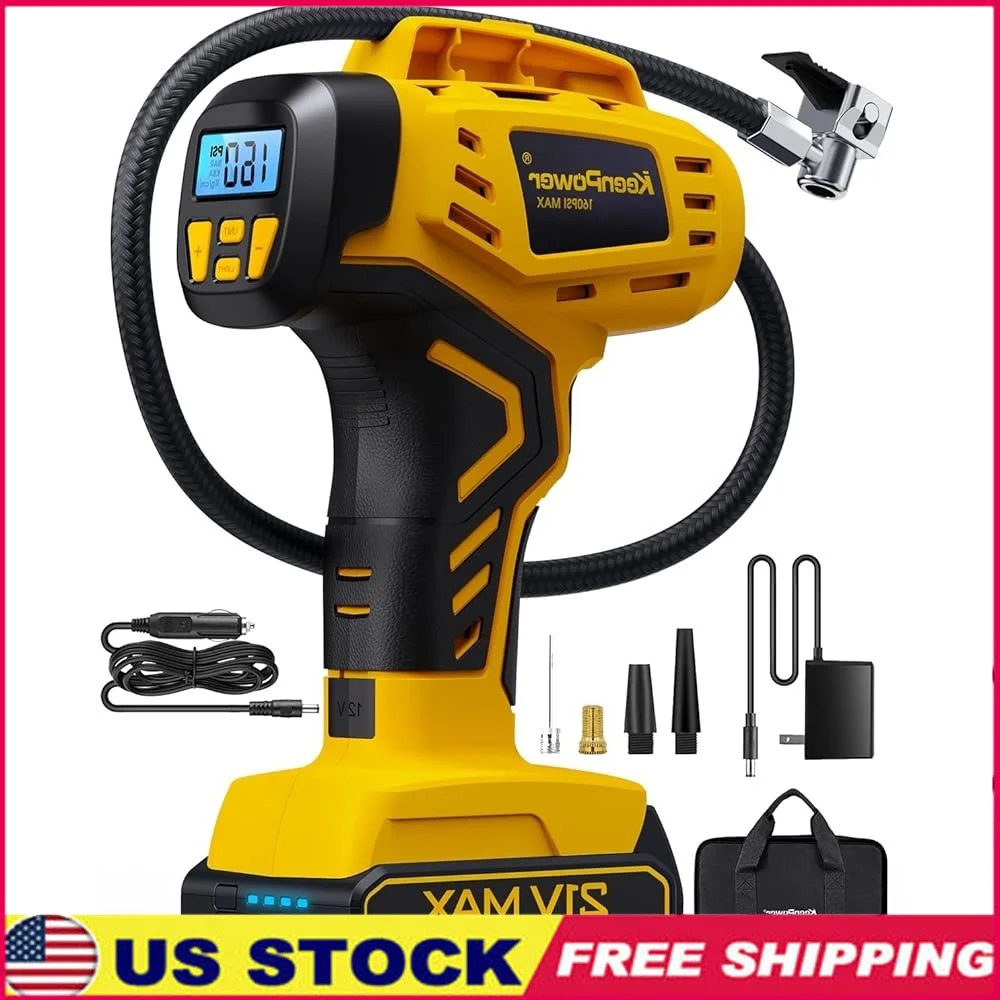 

Portable Tire Inflator Air Compressor 21V Rechargeable Battery Dual Power Supply 160PSI Fast Inflation Ergonomic Design USB