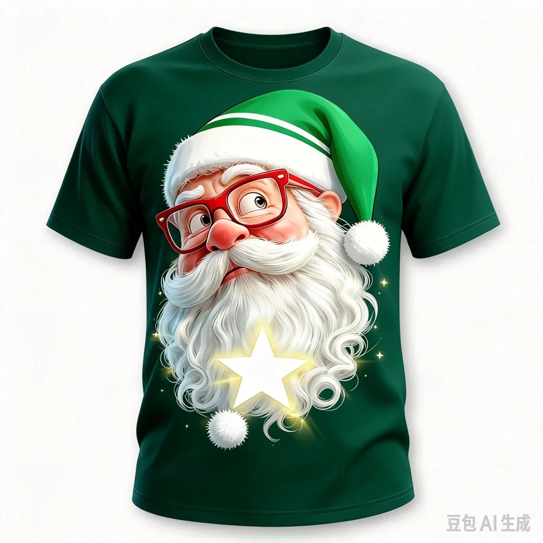 2026 Fashion Men's Christmas Lights Santa Graphic T Shirt 3D Full Print Holiday Casual Short Sleeve Tees Trendy Street Tops