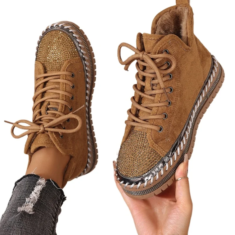 

2026 New Crystal Ankle Boots for Women's Flats Platform Sport Shoes Designer New Comfort Snow Boots Brand Warm Short Ladies36-43