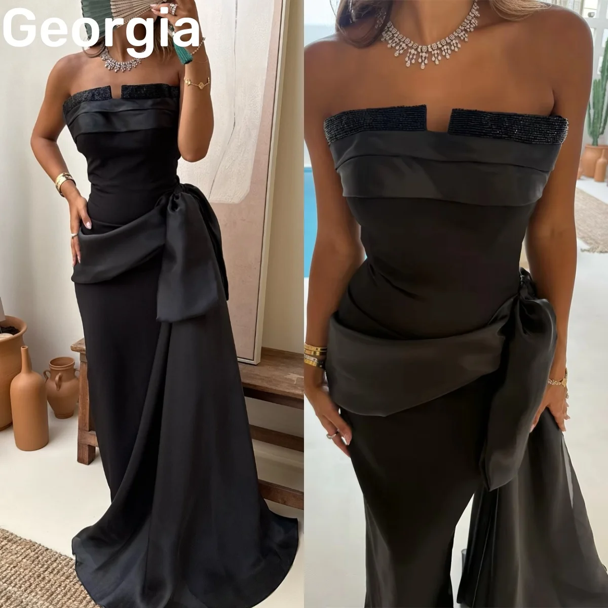 

Formal Occasion Dresses Customize Column Strapless Floor-Length Ruffle Luxury Evening Dresses Satin Zipper Up Vestidos De Fiesta