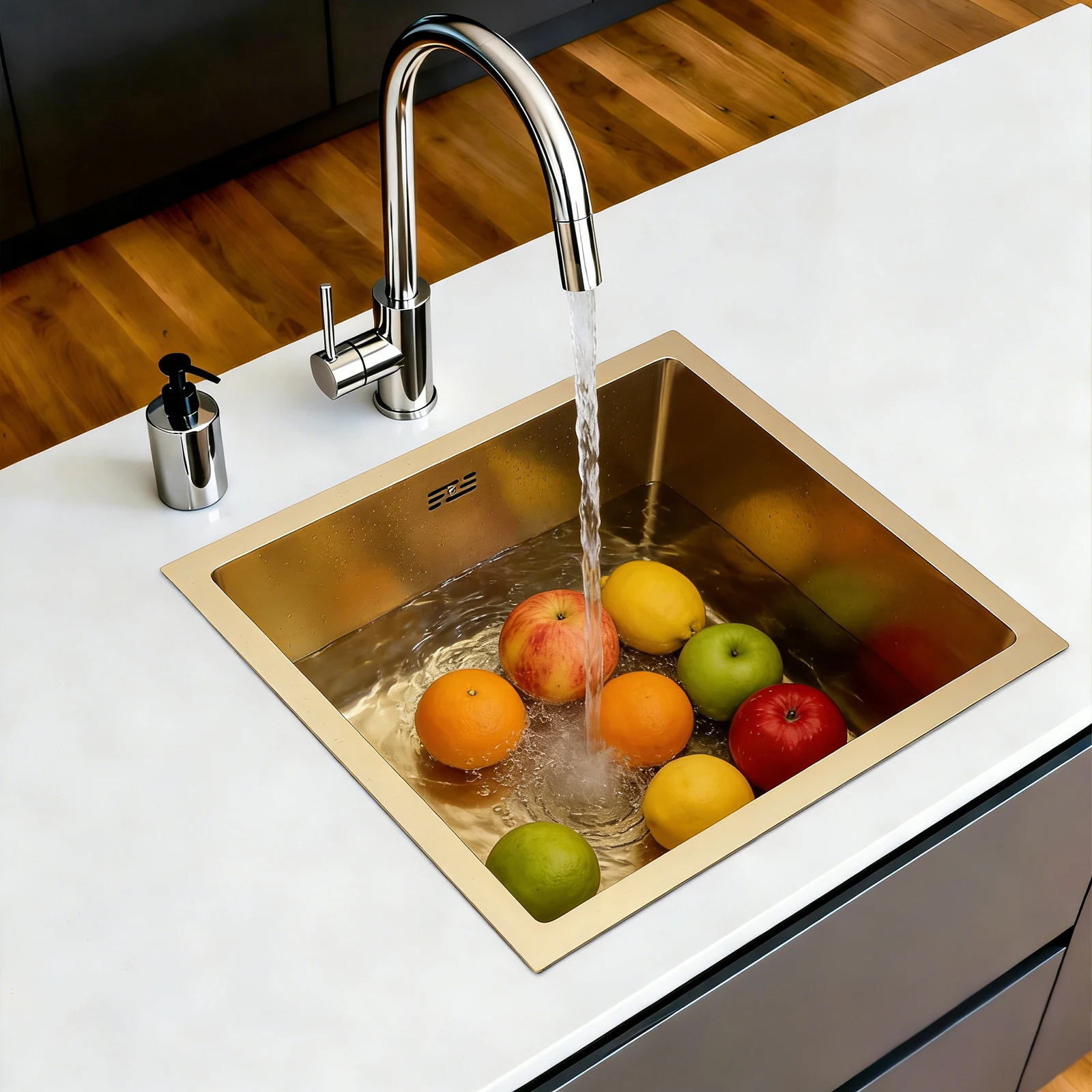 Lavello da Cucina Oro 50x45cm in Acciaio Inox 201, Profondità 7.87in, Capacità 0.79 Galloni, Rivestimento Nano, Pad Antirumore per Montaggio Sottopian