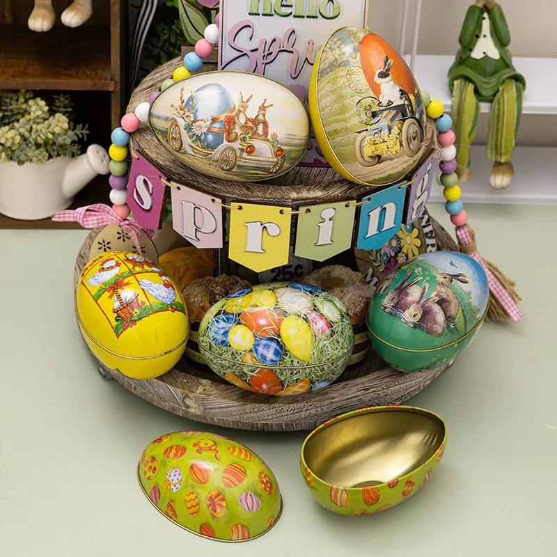 Easter Egg Candy Box Iron Colorful Rabbit Chick Tin Egg Storage Box Spring Festival Happy Easter Day Kids Easter Ornament Favor