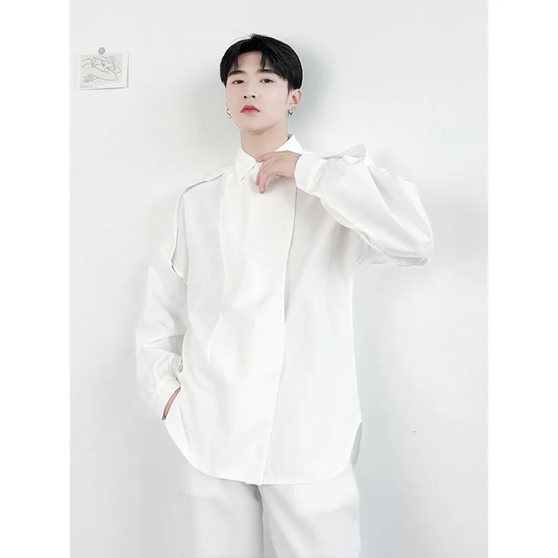 

Men's Loose Long Sleeved Shirt Spring Fashion Large Size Splicing Overlapping Sleeve Fashion Men's Personalized Solid Color Shir