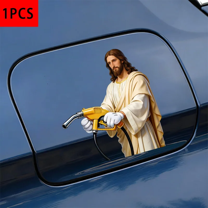 1PC Jesus Car Fuel Tank Sticker – Religious Style, Weatherproof – Cartoon Design – Fits Cars & Trucks – Easy to Apply