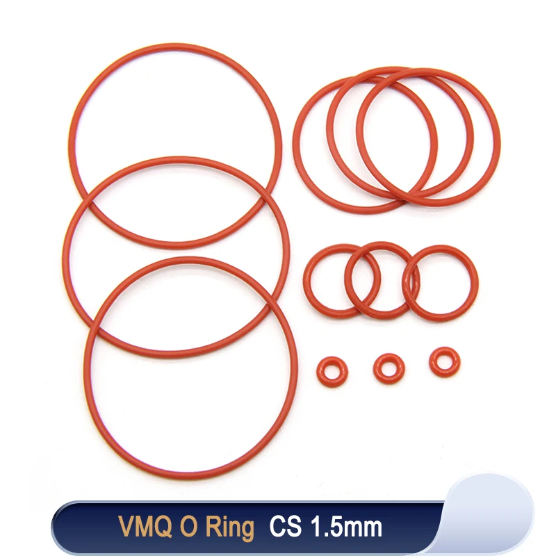 

10/50pcs VMQ O Ring Gasket CS 1.5mm OD 5 ~ 80mm Red Waterproof Washer Round O Shape Silicone Ring Food Grade