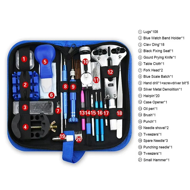 222Pcs Peralatan Pembuka Jam Tangan Kit Perbaikan Pisau Pembuka Jam Obeng Palu Set Pembuat Jam Tangan Aksesori Pembuat Jam Tangan