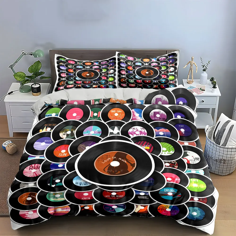 

Vintage Vinyl Record Decorations Set Soft Skin-Friendly Bedding Set Includes 1 Duvet Cover And 2 Pillowcase, Gift