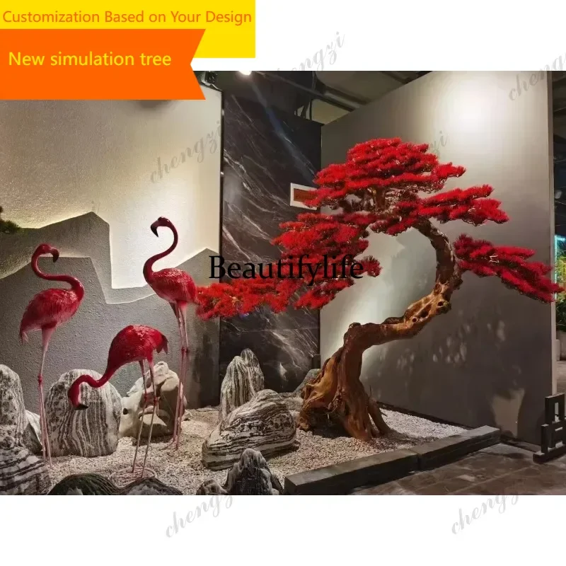A09    Red maple tree simulation landscape ornament indoor and outdoor fake tree window shopping mall hotel decoration