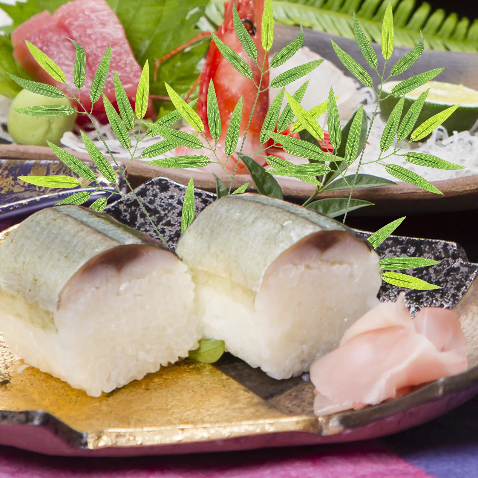 

10pcs Sushi Plate Leaf Decors Japanese Bamboo Leaves For Sashimi Decoration Food Photography Props Tray Embellishment