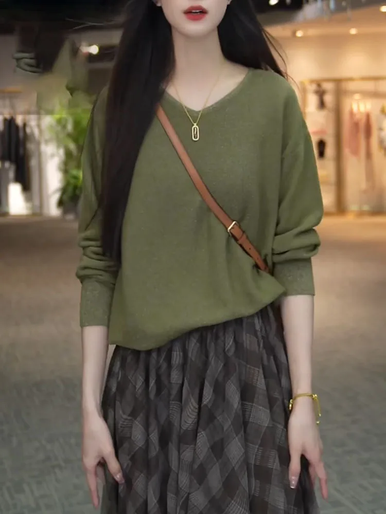

Korean Sle een V-Ne Knitwear Faionable Autumn 2025 plus Size Versatile Women's Top Warm Long Sve Camere Sweater