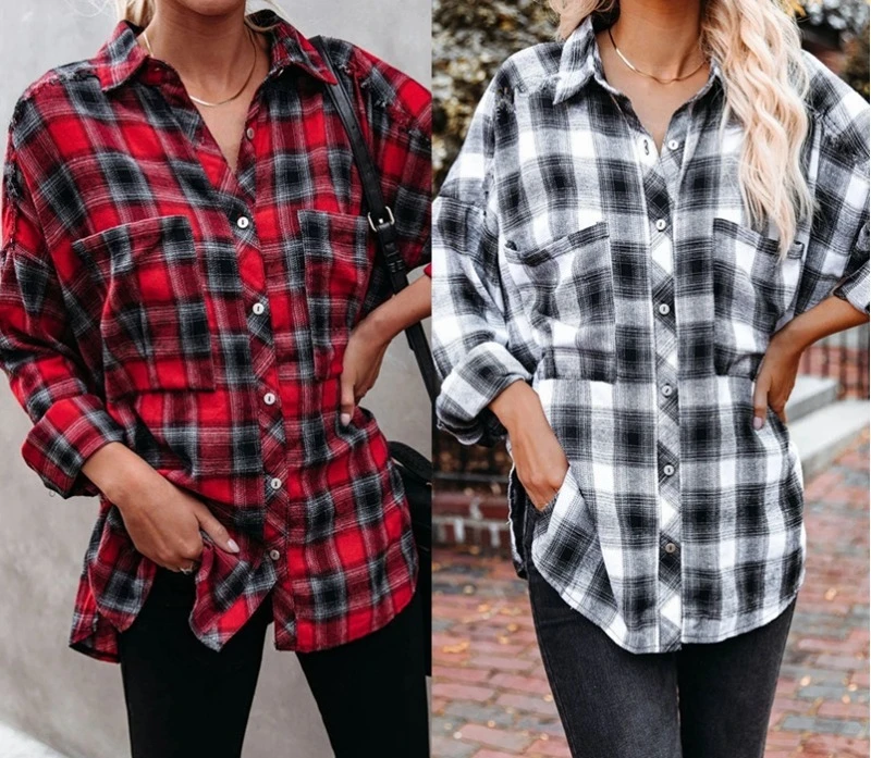 

Stylish Spring Preppy-style Plaid Shirt Flannel Long-sleeved Brushed Shirt Casual Versatile Single-breasted Top/jacket Women
