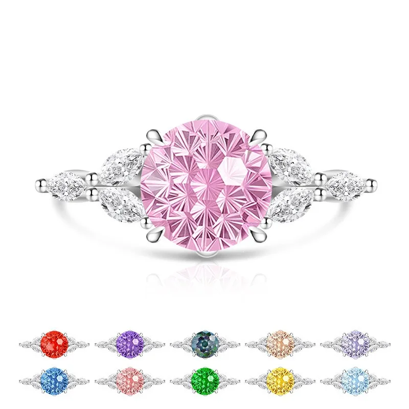

925 Sterling Silver Bright Dahlia Cut High Carbon Diamond Flower Branch Ring Women's Jewelry Gift