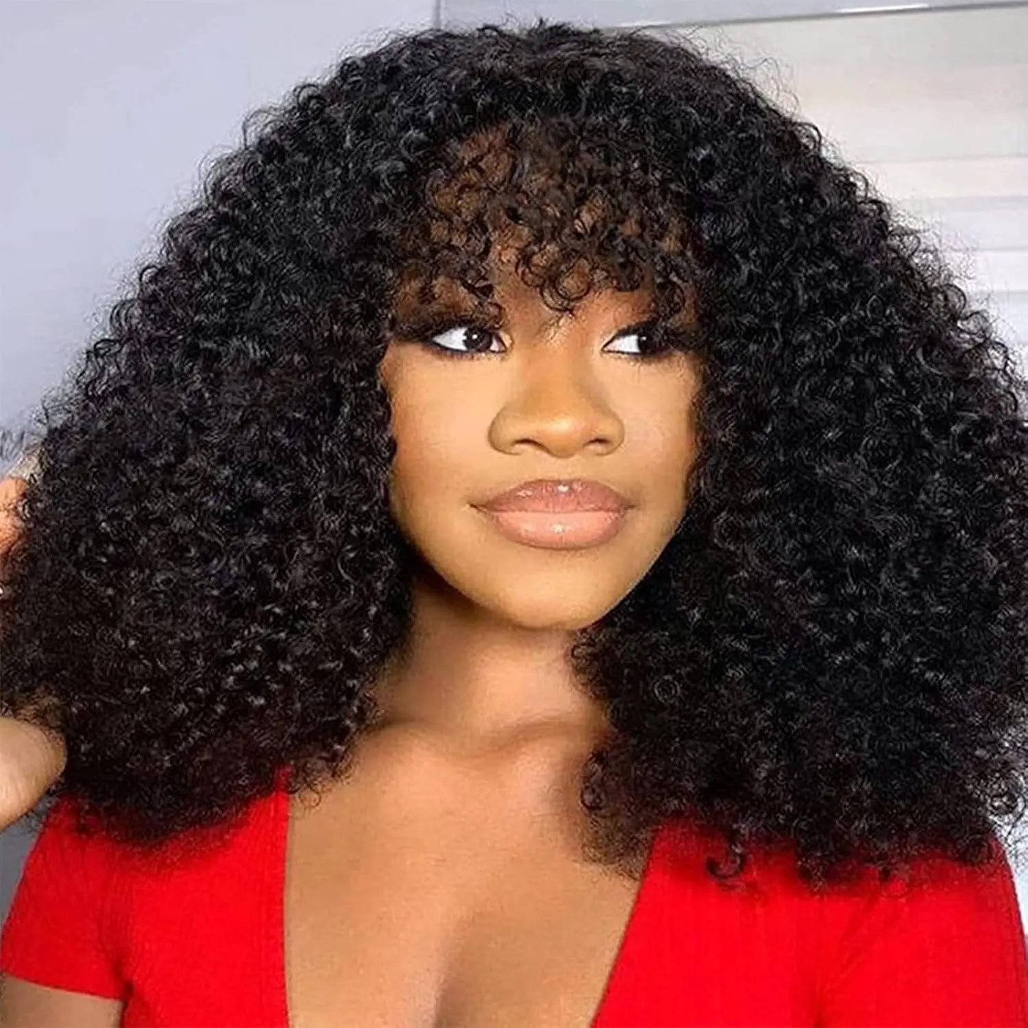 Bob-Perücken aus Echthaar, kurze lockige Perücken mit Pony, sofort tragbar, verworrene lockige brasilianische Haarperücken, 200 % Dichte, für schwarze Frauen, 1B 14