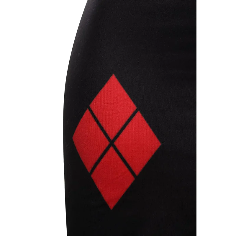 Quinzel-Mini vestido sexy bodycon para mulheres, traje de filme, super vilões, cosplay, sem encosto, roupa de Halloween